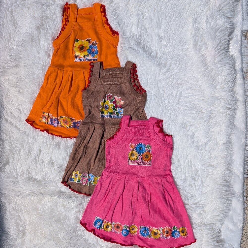 Colorful Sleeveless Dresses–Floral Embroidered Summer Outfits ( pack of 3 ) 2T